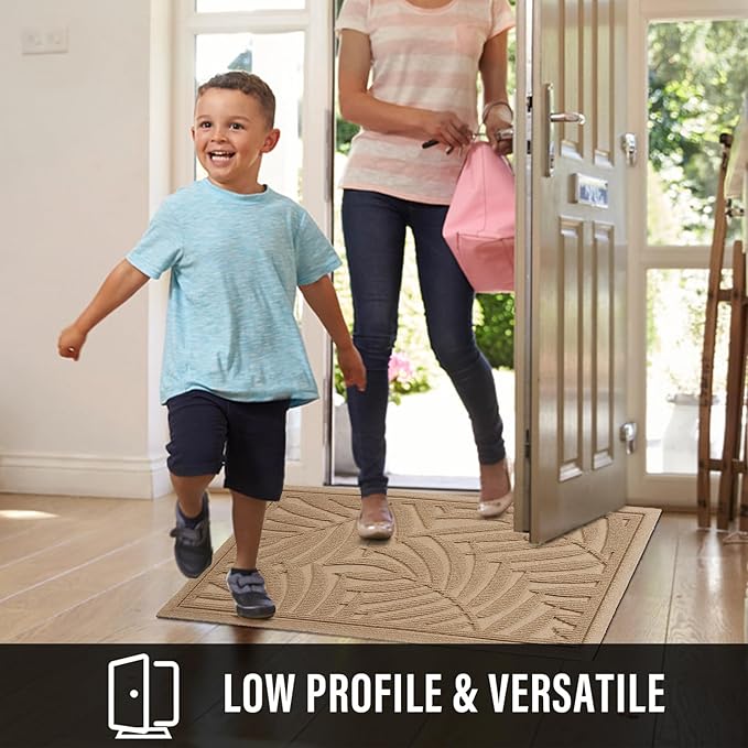 Front Door Mat, Absorbent Resist Dirt Welcome Door Mat Indoor Outdoor, Waterproof Doormat, Sturdy Non Slip Backing, Fade Resistant, Low Profile Entry Mat for Entryway, 29×17, Beige