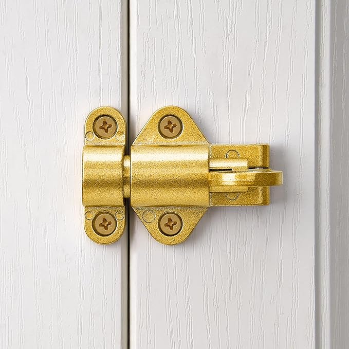 2 Packs Self-Closing Latches，Gold Spring Door Lock，Resilient Bolt Latch Aluminum Alloy Safety Automatic Spring Barrel Slide Door Lock with Screws,Used for Gate,Window and Cabinet etc