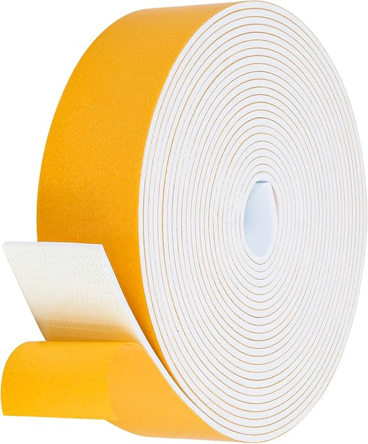 26Feet Weather Stripping Seal (2 Inch X 1/8 Inch) for Door Window, High Density Foam Tape, Soundproofing, Insulation Strip, Door Sealers for Door Frame- White