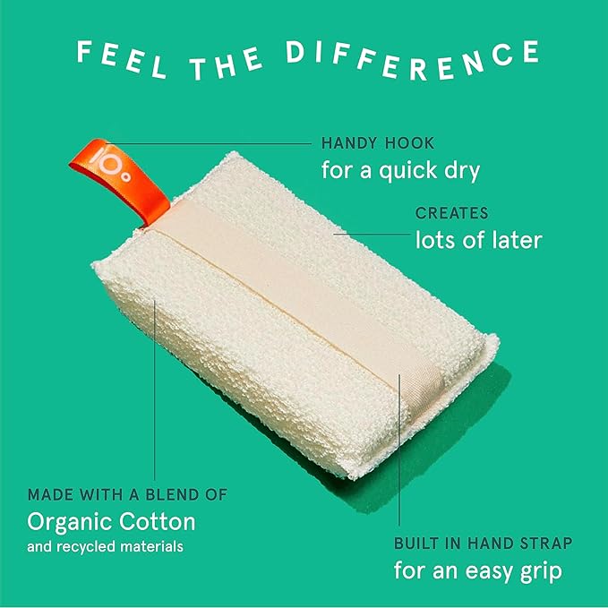 Cleanlogic Organic Cotton Exfoliating Body Scrubber, Reusable Exfoliator Tool for Smooth and Softer Skin, Daily Skincare Routine, Natural, 3 Count Value Pack