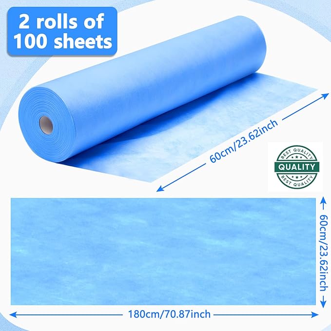 Tudomro 2 Roll Disposable Non Woven Bed Sheets 24 x 71 Inch Massage Table Paper Covers Non Woven Fabric Massage Sheets Waterproof Spa Breathable Bed Cover for Beauty Salon, Hotels(Blue)