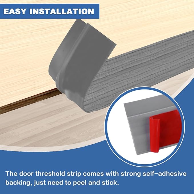 Vinyl Door Threshold Flooring Transition Strip Self Adhesive Carpet Edging Strip for Laminate Doorway Edge Threshold from 1/5" to 2/5" (Light Gray Wood Grain, 3.3 Ft)
