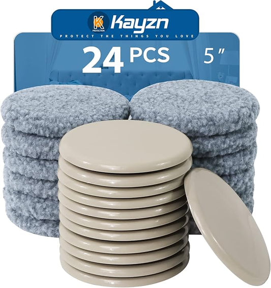 Furniture Sliders,Multi-Surface 2-in-1 Furniture Moving Pads for Carper & Hardwood Floors - 12 Pack 5" Carpet Sliders and 12 Hardwood Socks - Protect Floors & Carpet and Easier to Move