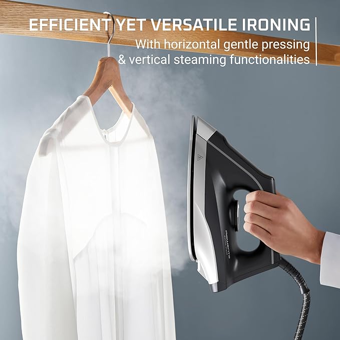 Rowenta Iron Steamer for Clothes Master Steam Station, Professional Steam Iron for Clothes with Stainless Steel Soleplate, 57 Oz, 400 Microsteam Holes, Built-In Pump, 1750 Watts, Black/Green, VR8338