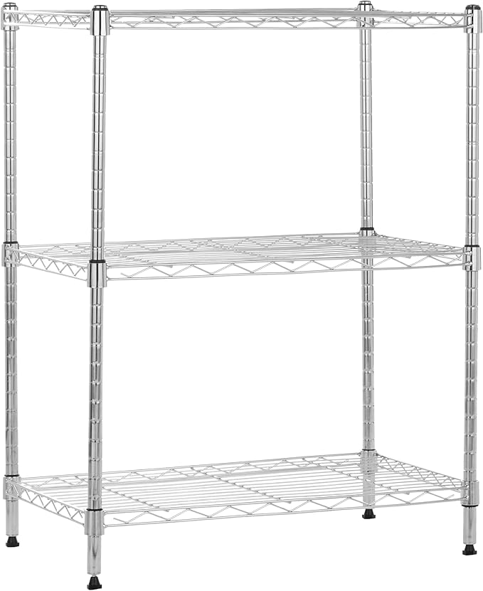 Amazon Basics 3-Shelf Adjustable Heavy Duty Steel Wire Rack Storage Shelving Organizer for Kitchen, Garage, 23.2" L x 13.4" W x 30" H, Chrome