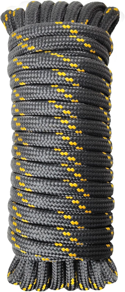 Diamond Braided Polypropylene Rope Nylon Rope Mix Thick Heavy Duty Ropes 3/8'' 100ft High Strength Perfect for Clothesrope Camping Hiking and Other Outdoor Activities Black