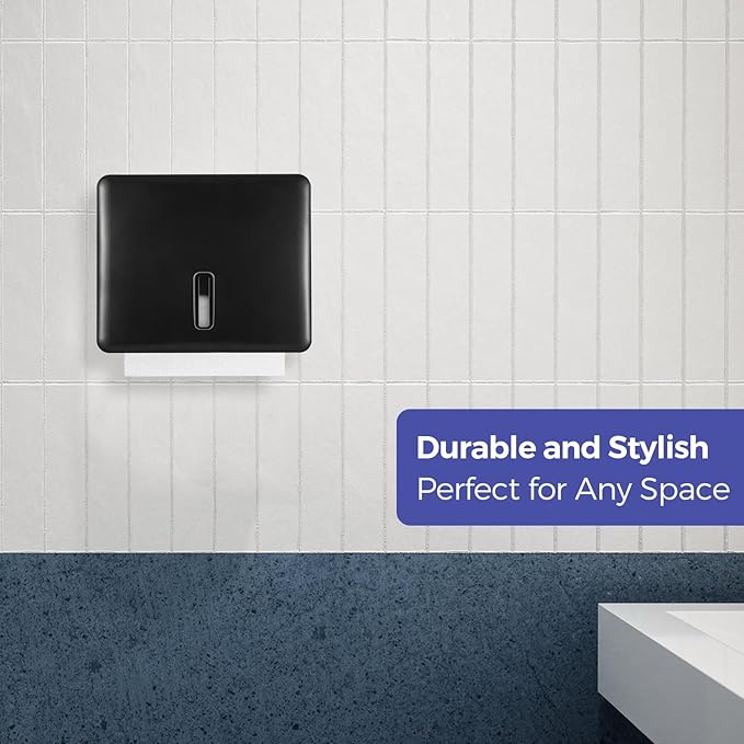 2-Pack Multifold Paper Towel Dispenser Wall Mount (Black) – Large Capacity C-Fold, Trifold, and Folded Commercial Hand Towel Holder for Bathroom & Restroom – Adhesive or Screw Mounted