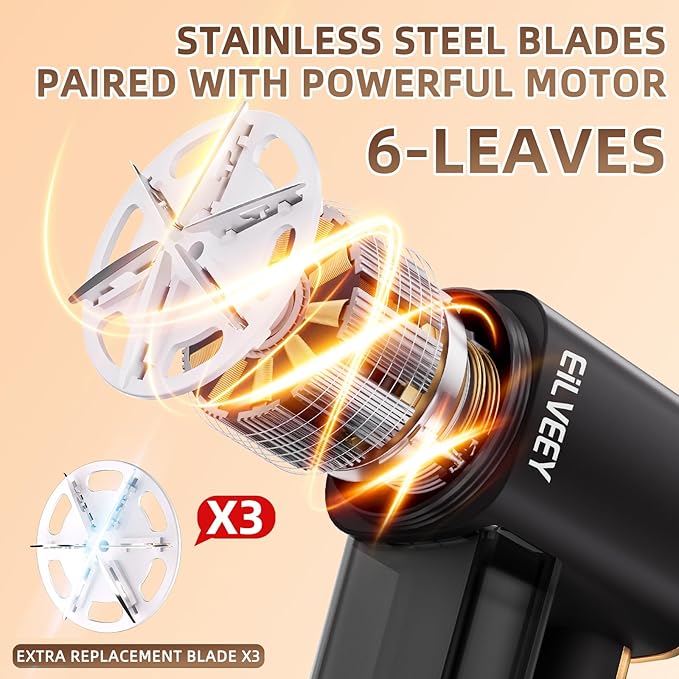 Rechargeable Lint Remover, Fabric Shaver Fuzz Remover, Sweater Shavers with 6-Leaf Blades, 3-Speeds Digital LED Display to Remove Pilling for Clothing and Furniture, Fuzz, Lint Ball, Black