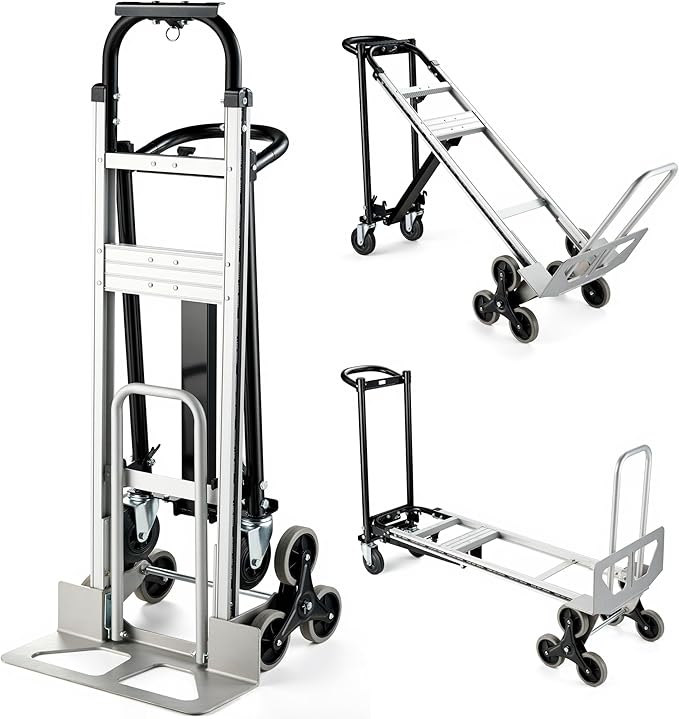 3 in 1 Industrial Convertible Hand Truck, 1000 LBS Capacity Heavy Duty Platform Cart, Utility Aluminum Collapsible Dolly with Stair Climbing Wheels and Dual Handles for Transport, Moving