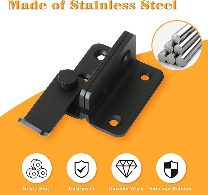 Alise Flip Latch Gate Latches Slide Bolt Latch Safety Door Lock Catch for Barn Cabinet Pet Cage Garden Bathroom Garage Window Sliding Door,Heavy Duty Stainless Steel Matte Black,MS3006R-B