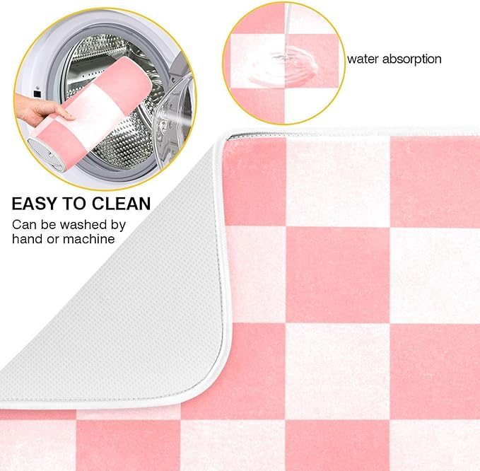 Buffalo Plaid Pink Dish Drying Mat for Kitchen Countertop 16x18 Chessboard Rectangle Small Drying Mat Reusable Quick Dry Dish Sink Absorbent Mats Dishwasher Easy Clean Decorative Home Essentials