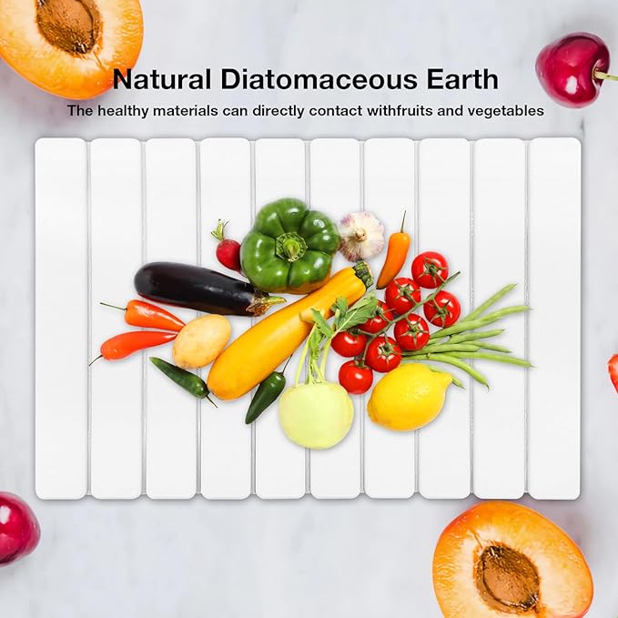 Diatomaceous Earth Stone Dish Drying Mat for Kitchen Counter – 24”x16”, Non-Slip Quick-Dry Surface, Sleek Foldable Design & Collapsible Storage, White