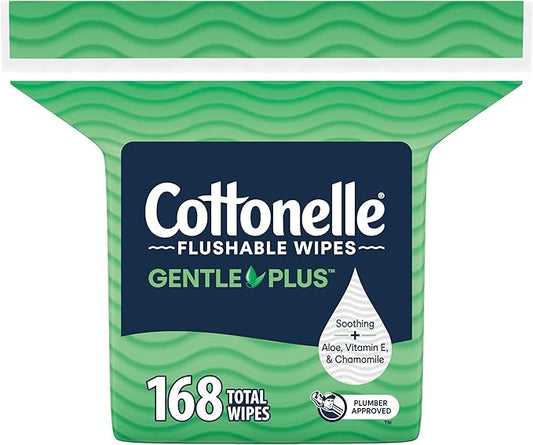Cottonelle GentlePlus Flushable Wet Wipes with Aloe & Vitamin E, 1 Refill Pack, 168 Wipes Per Pack, Packaging May Vary
