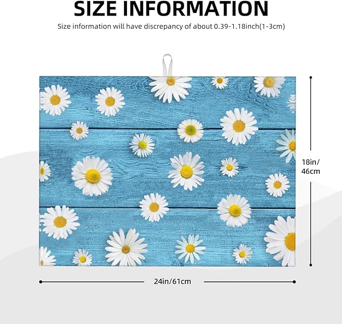 Daisies On Vintage Blue Wood Dish Drying Mats For Kitchen Counter Microfiber Absorbent dish Mat Xl Reversible Drying Mats For Countertop 18 Inch X 24 Inch