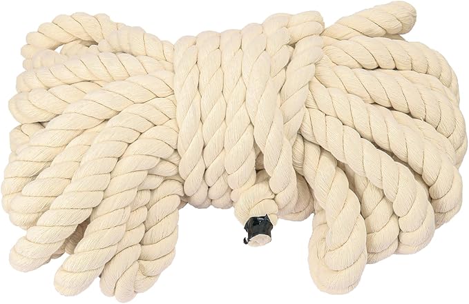 20mm Diameter Natural Twisted Cotton Rope, 49 Feet Length Premium Adult Strength Cotton Rope, Soft, Triple-Strand Rope for Nautical Crafts and Home Decoration