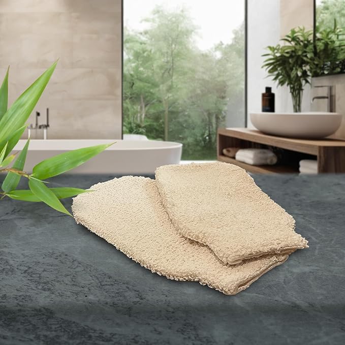 GUARD&MARINE Natural Shower Mitts - Hemp Bath Gloves for Skin Exfoliation, Mitt Washcloth for Body Scrub and Cleansing - Soft Loofah for Men and Women - Set of 2 Wash Mittens