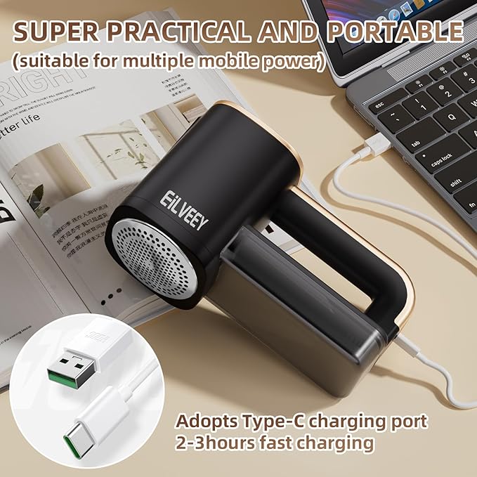 Rechargeable Lint Remover, Fabric Shaver Fuzz Remover, Sweater Shavers with 6-Leaf Blades, 3-Speeds Digital LED Display to Remove Pilling for Clothing and Furniture, Fuzz, Lint Ball, Black