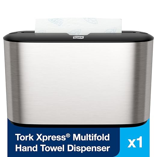 Tork Xpress Stainless Steel Paper Towel Dispenser Compact Design, Fits H2 Hand Towels, Ideal for Home Use Single Unit (302030)