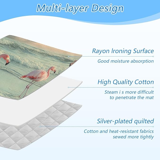 Flamingo with Coastline Ironing Mat for Table top Portable Ironing Pad Blanket for Washer Dryer Countertop Travel