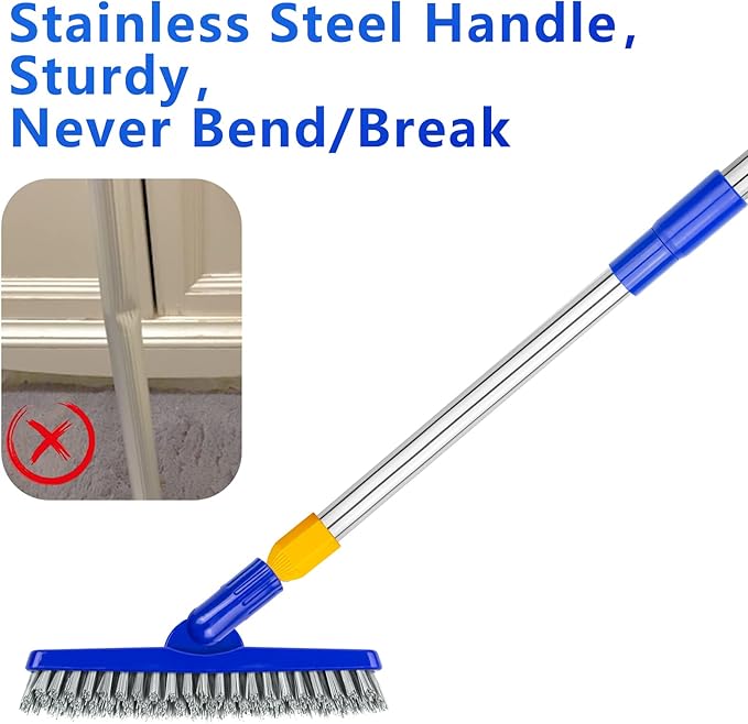 ITTAHO 12" Wide Floor Scrub and Grout Brush Set With Long Extendable Handle - Stiff Bristle Heavy Duty Cleaner for Tile, Deck, Garage, Kitchen, Bathroom