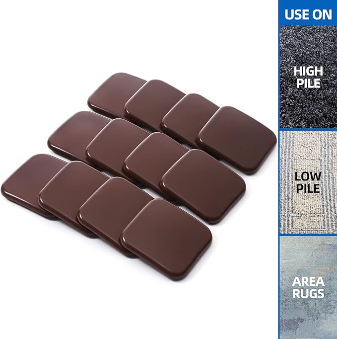 Furniture Sliders, 12pcs 3 inch Square Furniture Moving Kits Carpet Sliders for Moving Furniture, Heavy Duty Furniture Movers - Protect The Carpet Surface, Easily Move Any Items