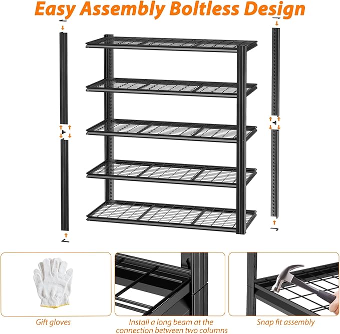 ROOMTEC 60" W Garage Shelving Heavy Duty,33000LBS Storage Shelves,5-Tier Adjustable Metal Shelving Utility Shelf Rack Garage Storage Organize for Storage Industrial, Warehouse, Basement