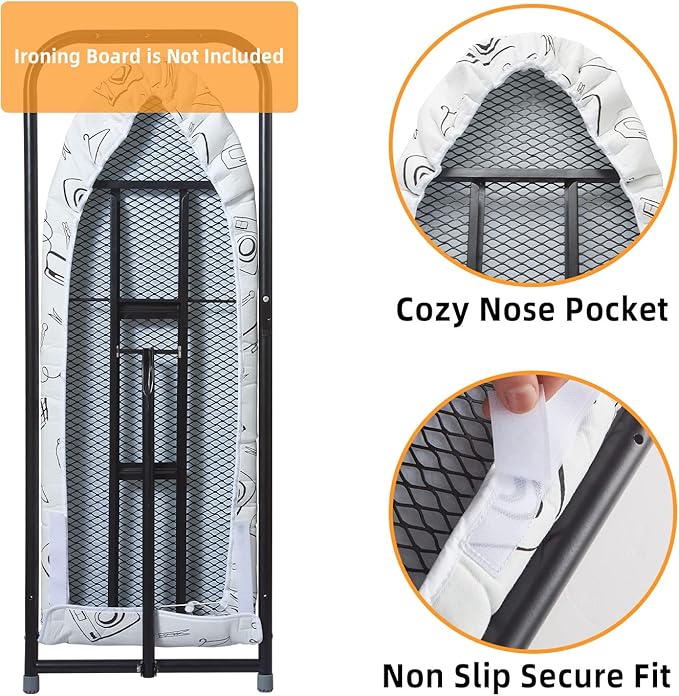 Over The Door Ironing Board Cover 13 x 37 inch, Small Iron Board Cover w Heat Reflective 3 Layers Thick Padding with Hook and Loop Fasteners (White)
