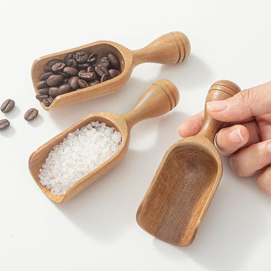 Wooden Scoops for Canisters 3PCS Wooden Scoop for Jars Acacia Mini Measuring Spoons for Ground Coffee Scoops Shovel Kitchen Scooping for Tea Powder & Bath Salt Laundry Detergent Shove- Multipurpose