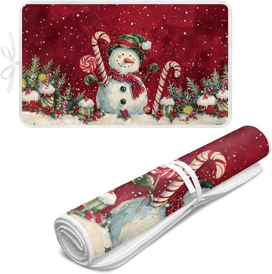 Ironing Mat Christmas Portable Iron Pad Magnetic Cover and Padding for Top of Washer, Dryer, Tabletop, Countertop,Travel Small Size Snowman Ironing Pads 32 x 16 Inch