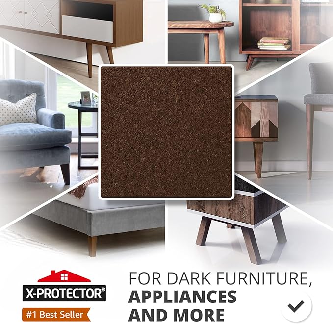 24 Heavy-Duty Felt Furniture Pads 1” 1/4” Thick X-Protector! Square Felt Pads for Furniture Feet - The Best Felt Floor Protectors for Furniture to Prevent Scratches. Protect Your Hard Floor! (Brown)