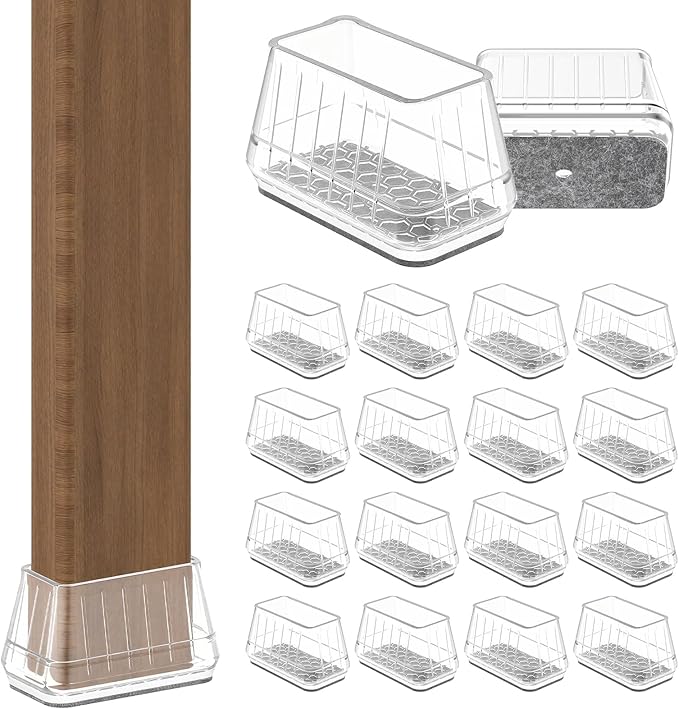 24PCS Rectangular Chair Leg Floor Protectors for Hardwood Floors, Thicken Rubber Chair Leg Cap Covers, Non Slip Furniture Leg Pads to Protect Wood Tile Floors from Scratches and Reduce Noise