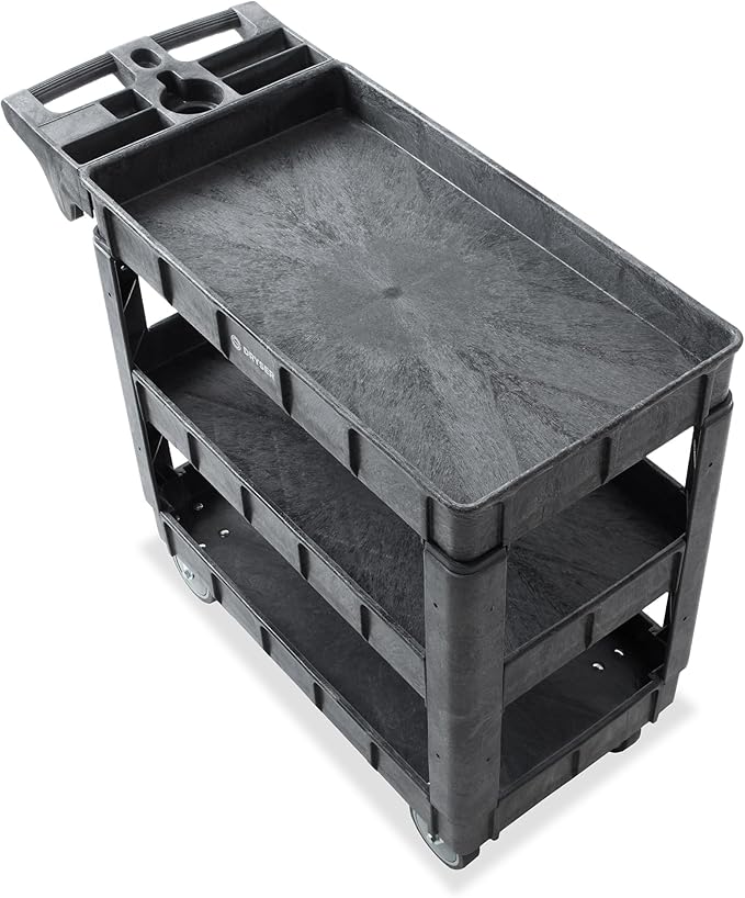 Dryser Utility Cart with Wheels, 40" x 17" Heavy Duty 550 lb. Capacity with Shelves - 3 Tier Rolling Cart with Two 5" Swivel Casters for Warehouse, Garage, Cleaning