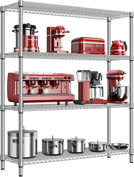1760 LBs 4 Tier Storage Rack Metal Wire Shelving Unit, Storage Standing Shelf Organizer for Laundry Bathroom Kitchen Pantry Garage Utility Room, Chrome 17.7" D x 59.1" W x 70.4" H