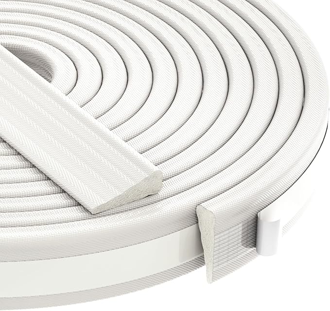 QDiShi 118" Wedge-Shape Weather Stripping Door Seal Weatherproof Foam Seals Self Adhesive Insulation Anti-Collision Strip Soundproofing Frame Insulation Tape Fits 0.13-0.31" Gaps(White)