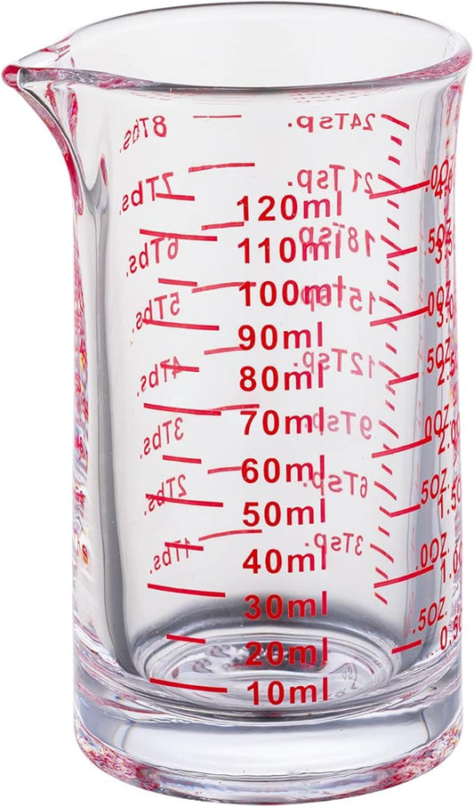 Ackers 4 Oz Glass Measuring Cup,Borosilicate Shot Glass with V-Shaped Spout-Red Line
