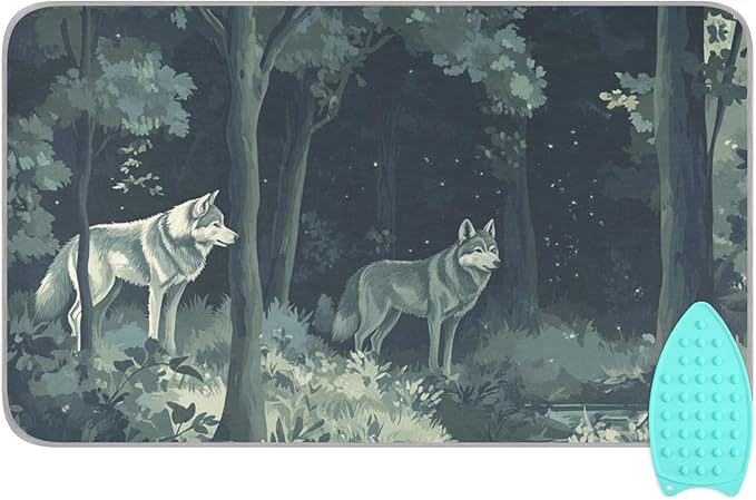 Ironing Mat Portable Ironing Pad Ironing Blanket for Table Top Heat Resistance Double-Side Using Travel Large 47.2 x 27.6 Inch Foldable Lightweight Night Forest Wolves