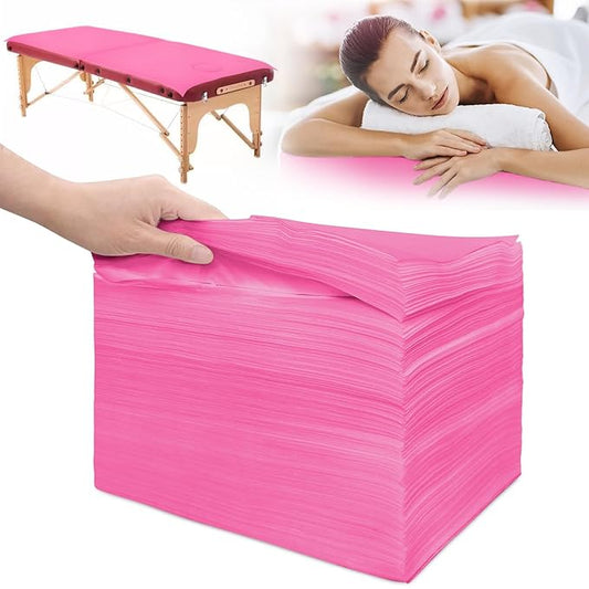 100Pcs Disposable Massage Table Sheets 31.5" x 71" Non-Woven Fabric Bed Covers for Ultimate Hygiene and Comfort in Massage, Tattoo, and Spa Treatments, Breathable and Durable Sheets(Pink)