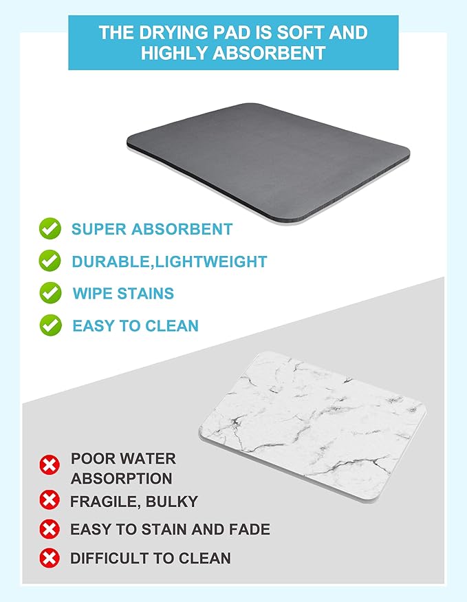 Dish Drying Mat for Kitchen Counter, 17"x31.5" Dish Drying Pad with Non-slip Rubber Backed, Hide Stain Anti Absorbent for Kitchen Counter, Drying Mat for Coffee Machine Dish Rack (Grey)