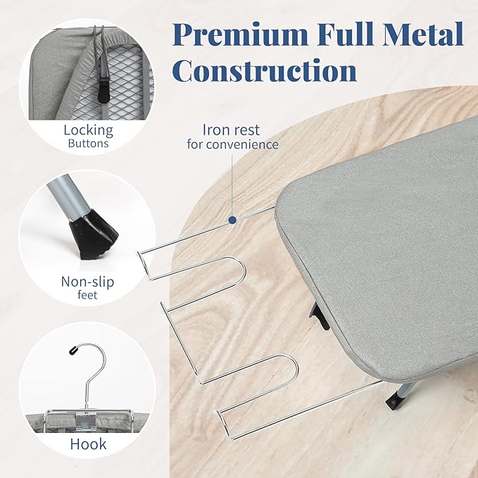 Tabletop Ironing Board with Iron Rest, Small Ironing Board Foldable with Heat Resistant Cover, BlissBoard Mini Compact Iron Table for Dorms, Aprtment and Travel, 31"x12", Grey