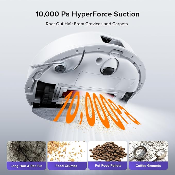 roborock Q10 S5+ Robot Vacuum and Mop, 10,000Pa Suction, Upgraded from Q8 max+, 70 Days Self-Emptying, Obstacle Avoidance, Sonic Mopping, Dual Anti-Tangle Design, Auto Mop Lifting, Ideal for Pet Hair