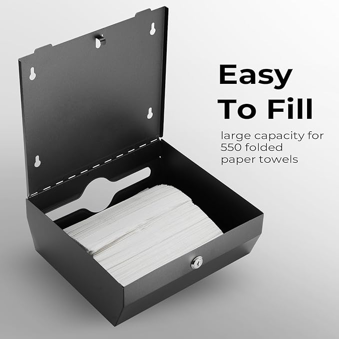 Commercial Paper Towel Dispenser for Multifold - Paper Towel Dispenser Wall Mount, Large Capacity Stainless Steel Tissue Holder, Suitable for Bathrooms and Public Places, Matte Black