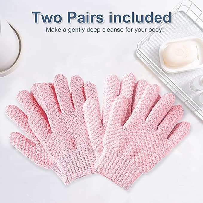 Yiclick Heavy Exfoliating Gloves, Exfoliating Body Scrubber for Bath Shower Exfoliation, Body Scrub Exfoliator for Dead Skin Remover, Exfoliate Sponge Loofah Washcloth Mitt Men Women (4Pink)