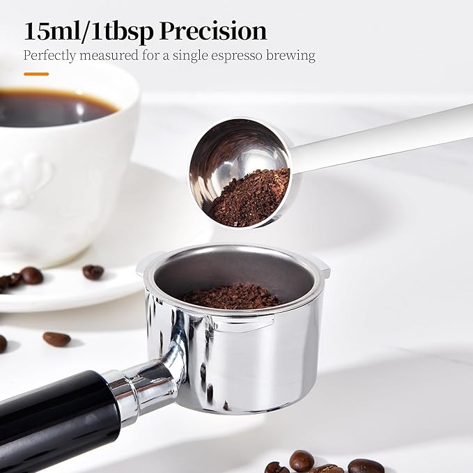 Long Handle Coffee Scoop: 18/8 Stainless Steel 5.64 Inch 1 Tablespoon Metal Measuring Spoon Tbsp Scoop for Coffee Beans, Grounds Coffee, Coffee Powder, Tea, Tall Jars (1Tbsp/15ml)