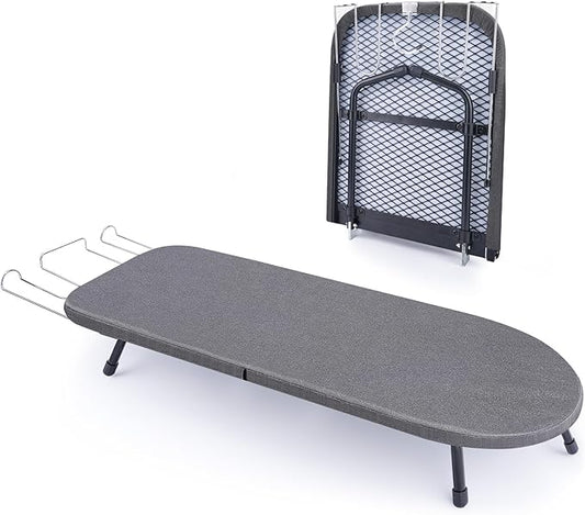 Tabletop Ironing Board with Iron Rest, Metal Mesh Panel Mini Ironing Board with Heat Resistant Cover, Portable Small Iron Board Foldable for Dorms, Apartment and Travel, 32" x12'', Black