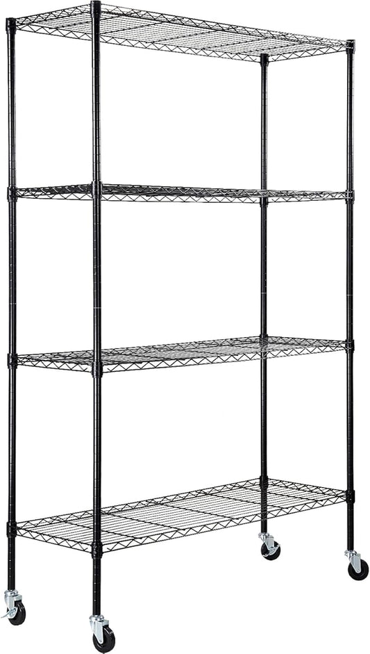 VEVOR Storage Shelving Unit, 4-Tier Adjustable Storage Shelves, 48" L x 18" W x 74" H Garage Storage Shelves, Metal Shelves with Wheels for Kitchen Pantry Basement Bathroom Laundry