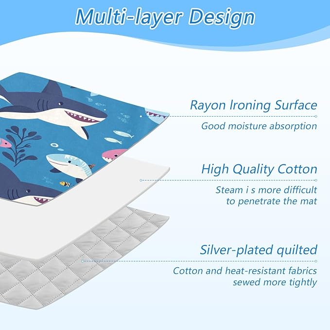 Sharks Fishes and Seaweed Blue Ironing Mat Thickened Ironing Blanket Travel Portable Double-Side Using Ironing Pad Travel Isolate Heat Pad Cover for Washer Dryer Table Top Countertop 27.6x47.2i