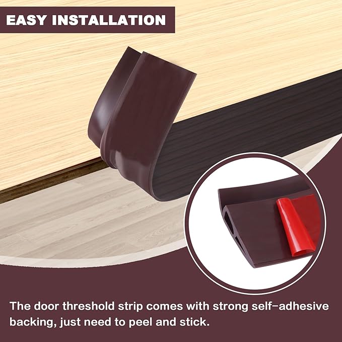 Vinyl Door Threshold Flooring Transition Strip Self Adhesive Carpet Edging Strip for Laminate Doorway Edge Threshold from 3/5" to 4/5" (Black Walnut Wood Grain, 3.3 Ft)