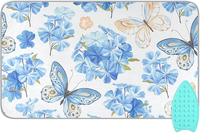 Ironing Mat Portable Ironing Pad Ironing Blanket for Table Top Heat Resistance Double-Side Using Travel Large 47.2 x 27.6 Inch Foldable Lightweight Blue Floral Butterfly