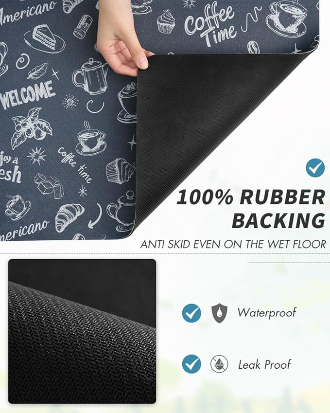 AMOAMI Coffee Mat - Hide Stain, Rubber Backed, Absorbent Dish Drying Mat for Kitchen Counter - Fits Under Coffee Maker & Machine - 16X24, Dust Blue