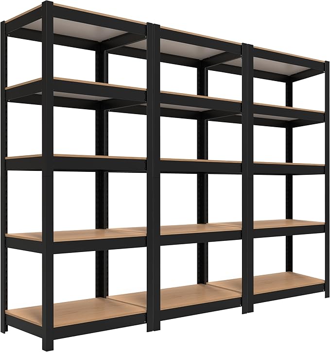 HOMEDANT House Black 5 Tier 24.4" W Laminated Metal Shelving Unit Adjustable Storage Utility Rack Heavy Duty Shelves Organization Multipurpose Shelf Kitchen Garage Pantry Closet 3 Pack